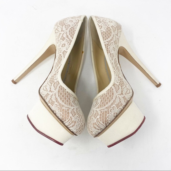 Charlotte Olympia Polly Pumps Lace Platform 6.5 - Picture 7 of 16